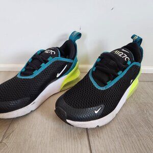 Nike Air Max 270 Black Bright Spruce Barely Volt Boy 2.5Y Run Sneakers